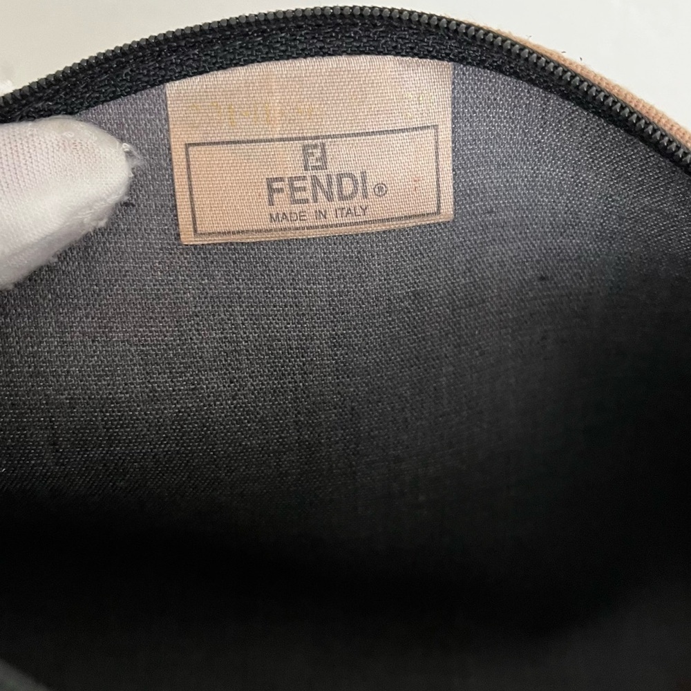 FENDI Pecan Striped Canvas Pouch Black Brown Gold COA 1980s Italy - Picture 13 of 17